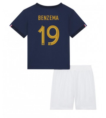 Maillot de foot France Karim Benzema #19 Domicile enfant Monde 2022 Manches Courte (+ pantalon court)